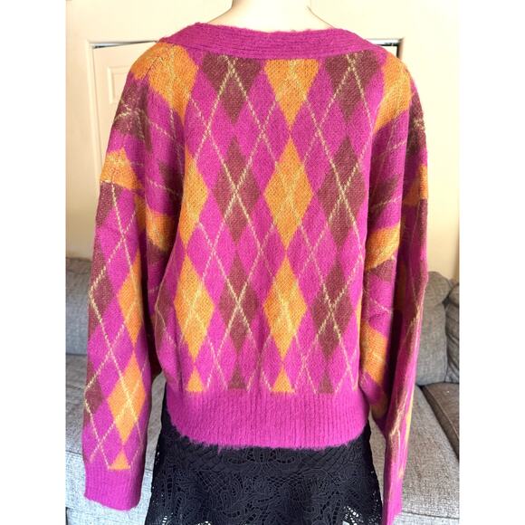 Daydreamer Fuchsia Sunset Argyle Cardigan Size Large NWT - Picture 3 of 7